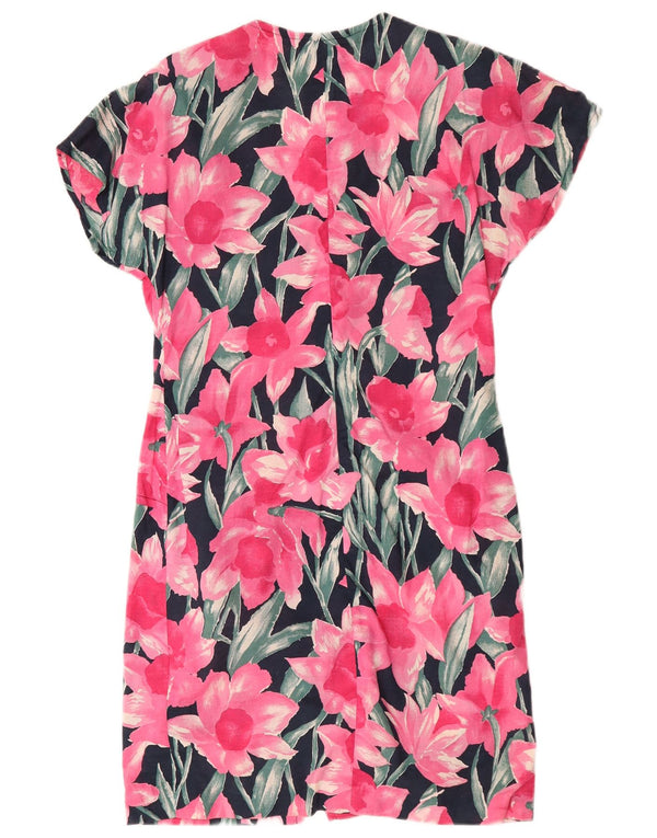 vintage Femmes Manches Courtes Robe Chemise UK 14 Moyen Rose Floral