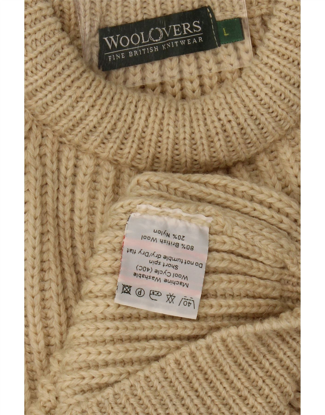 WoolOvers Pull à col rond pour femme UK 16 Large Beige Laine