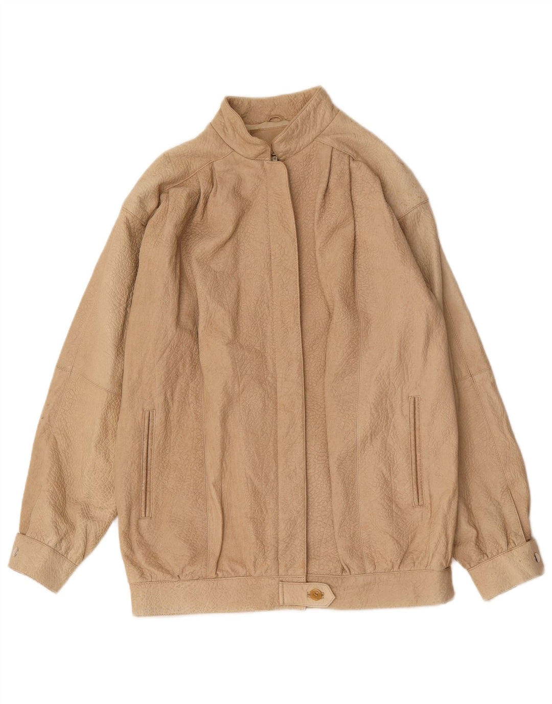 Veste en cuir surdimensionnée femme vintage EU 36 Petit imprimé animal beige