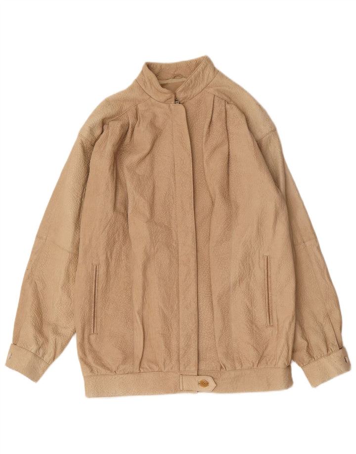 Veste en cuir surdimensionnée femme vintage EU 36 Petit imprimé animal beige