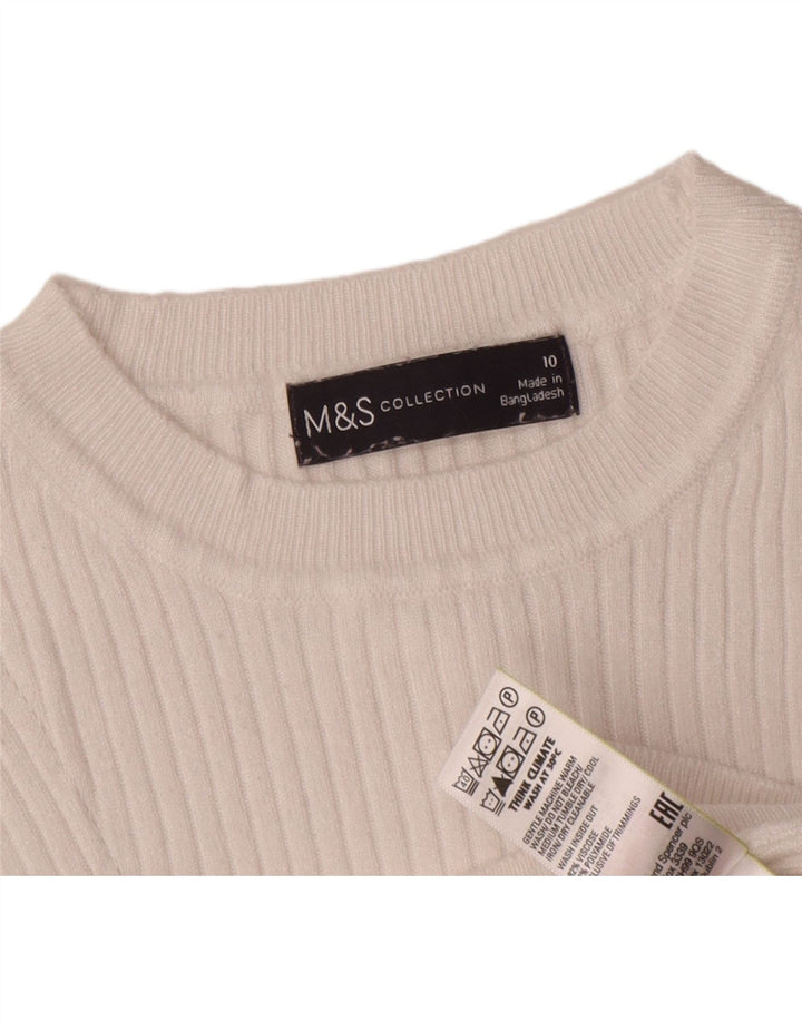 Marks & Spencer Pull court à col rond pour femme UK 10 Petit Blanc