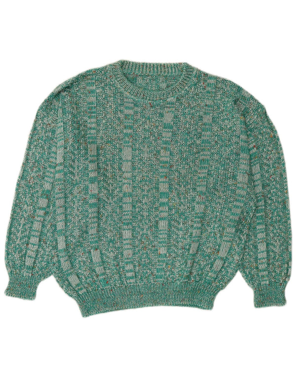 vintage Womens Boat Neck Jumper Pull UK 14 Moyen Vert Moucheté
