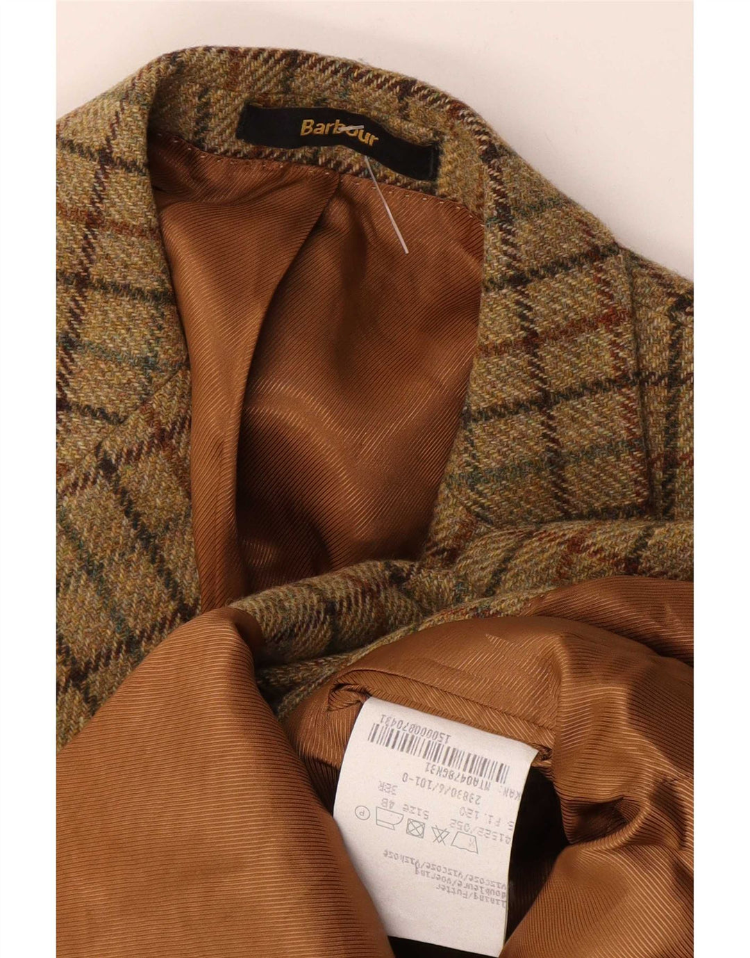 Barbour Veste blazer à 2 boutons pour homme EU 48 Kaki moyen à carreaux en laine vierge