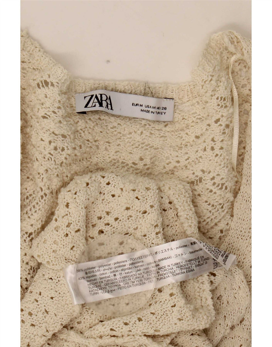 Zara Robe pull à manches 3/4 pour femme UK 12 Medium Blanc Polyester