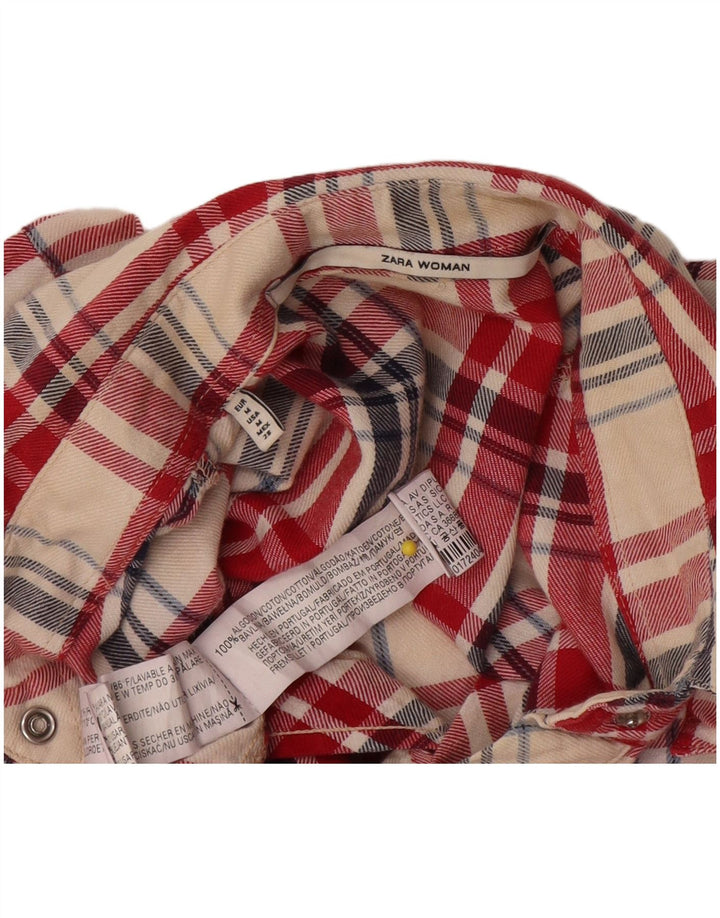 Zara Chemise en flanelle pour femme UK 14 Coton à carreaux rouge moyen