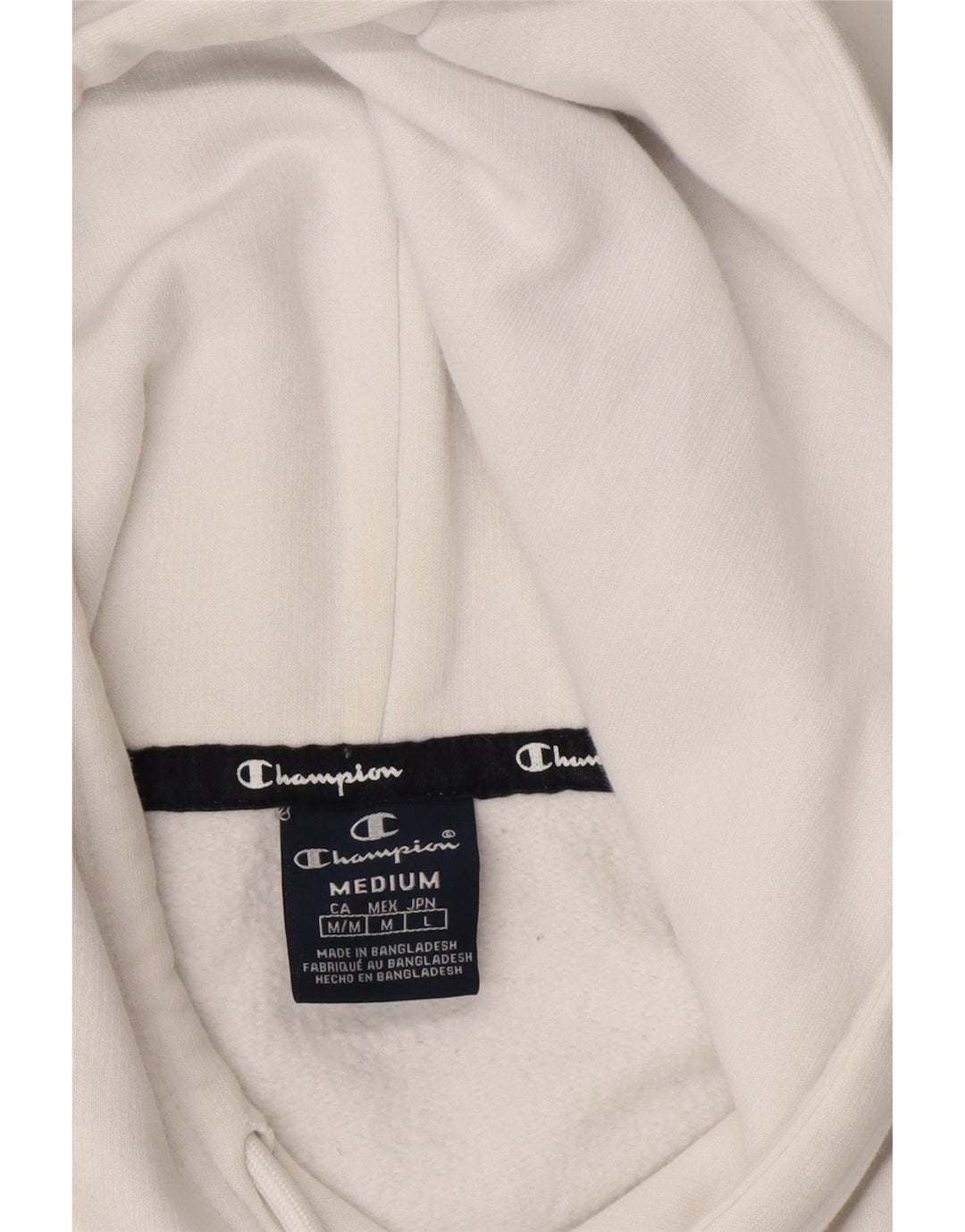 CHAMPION Mens Graphic Hoodie Jumper Medium White Cotton Vintage Champion and Second-Hand Champion from Messina Hembry 