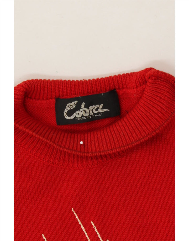 VINTAGE Womens Abstract Pattern Turtle Neck Jumper Sweater UK 16 Large Red Vintage Vintage and Second-Hand Vintage from Messina Hembry 