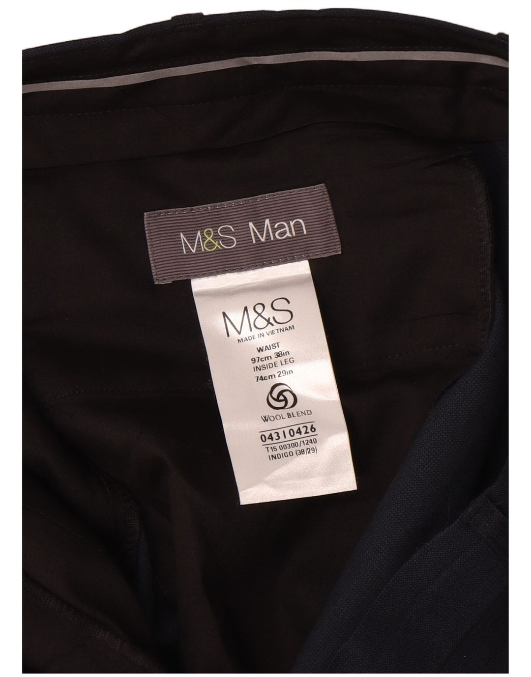 Marks & Spencer Pantalon Chino Pegged Homme W38 L29 Laine Bleu Marine