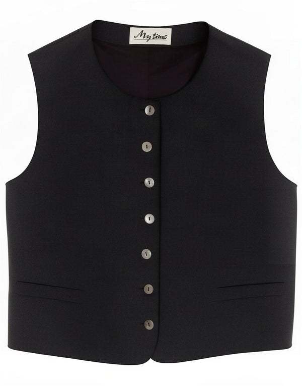 Vintage Womens Waistcoat UK 10 Small Navy Blue Silk