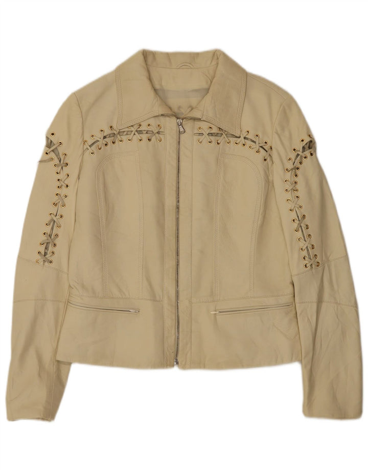 Veste en cuir femme vintage IT 42 Cuir Beige Moyen