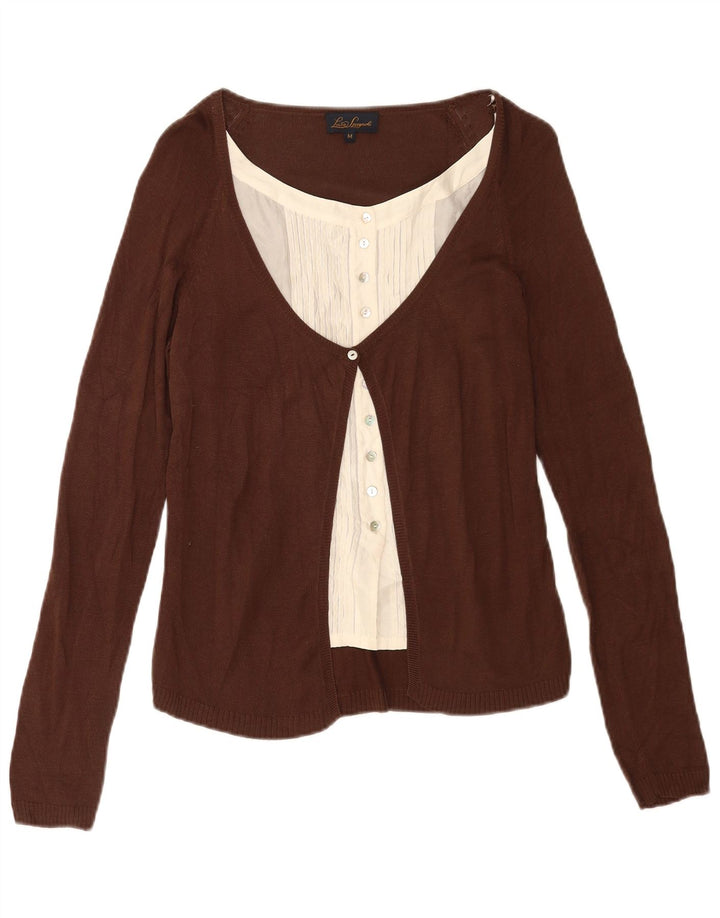 Luisa Spagnoli Pull Cardigan Femme UK 12 Soie Marron Moyen