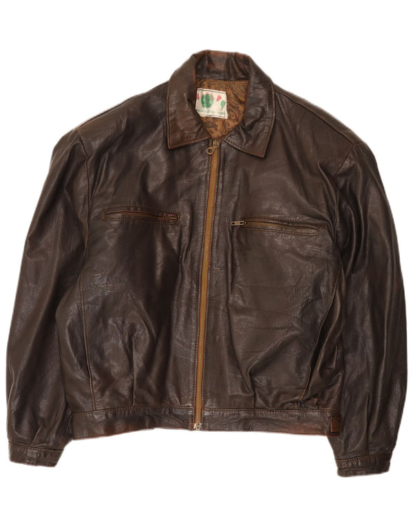 veste en cuir homme vintage UK 40 Grand Marron