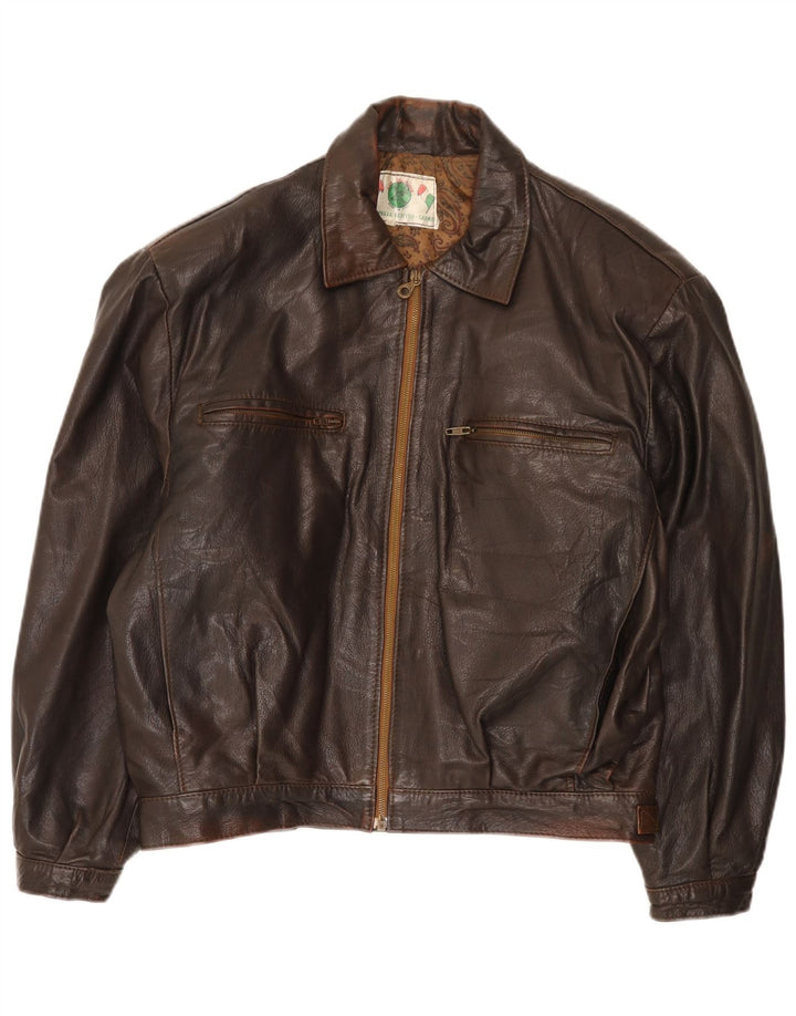 veste en cuir homme vintage UK 40 Grand Marron