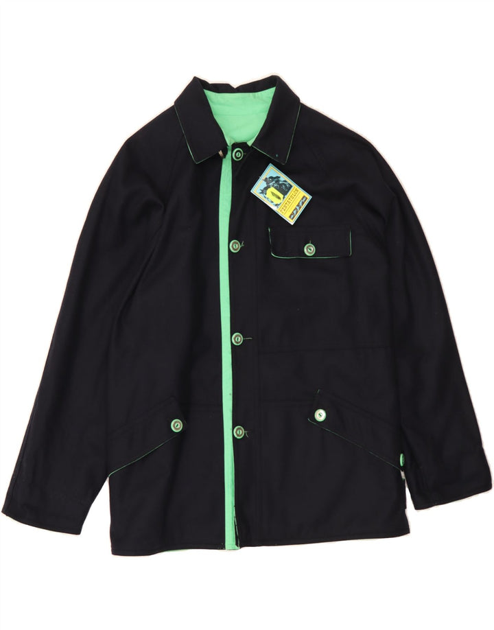 VINTAGE Boys Graphic Reversible Jacket 13-14 Years Navy Blue Wool Vintage Vintage and Second-Hand Vintage from Messina Hembry 
