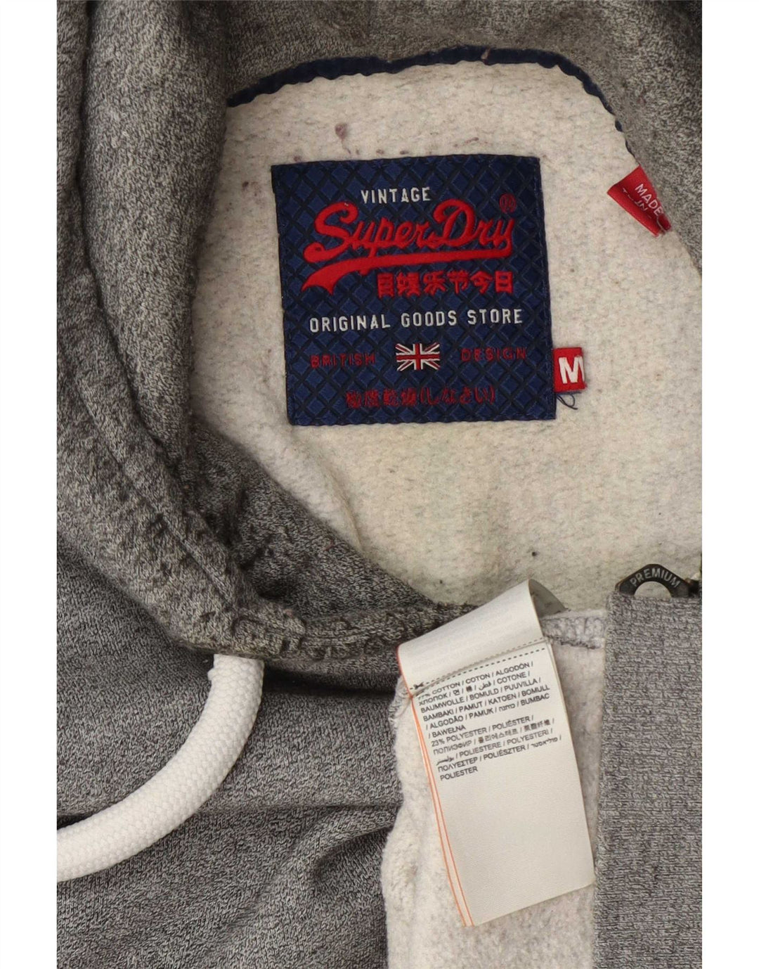 Superdry Sweat à Capuche Graphique Zippé Homme Gris Moyen Coton