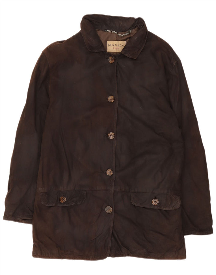 Max & Co. Veste en daim surdimensionnée pour femme UK 10 Petit cuir marron