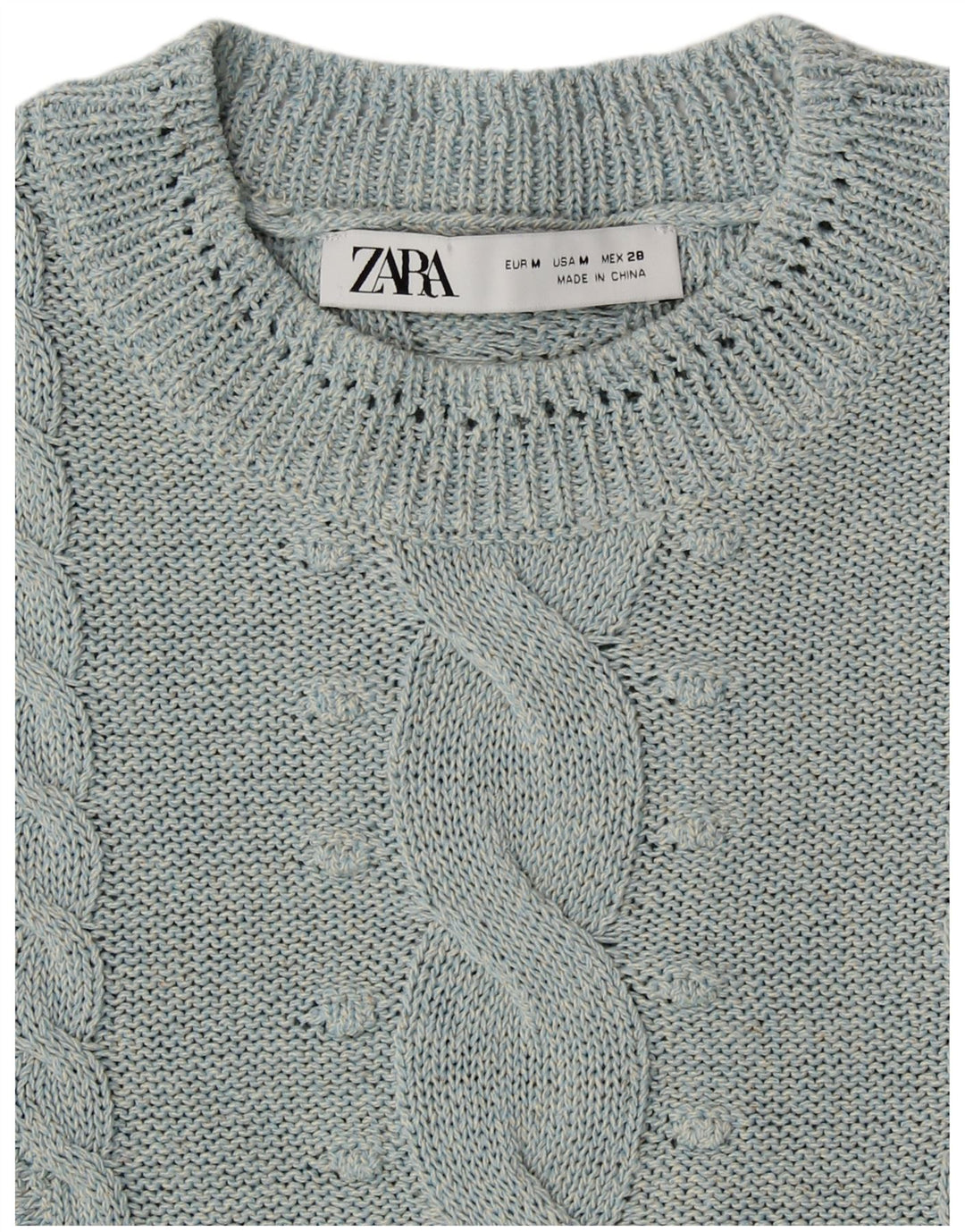 ZARA Pull court à col rond pour femme UK 14 Bleu moyen