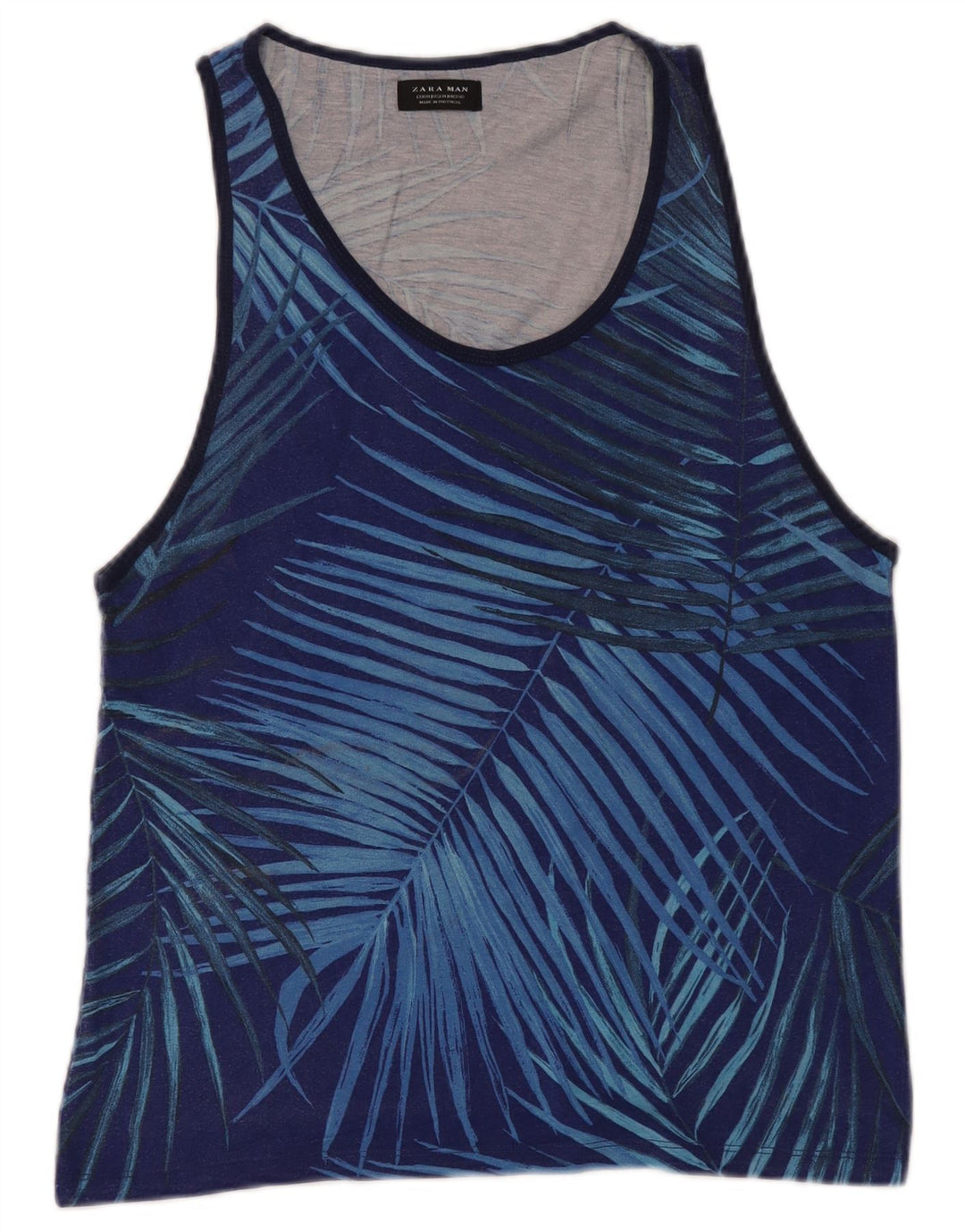 Zara Homme Débardeur Graphique Bleu Moyen Floral Coton