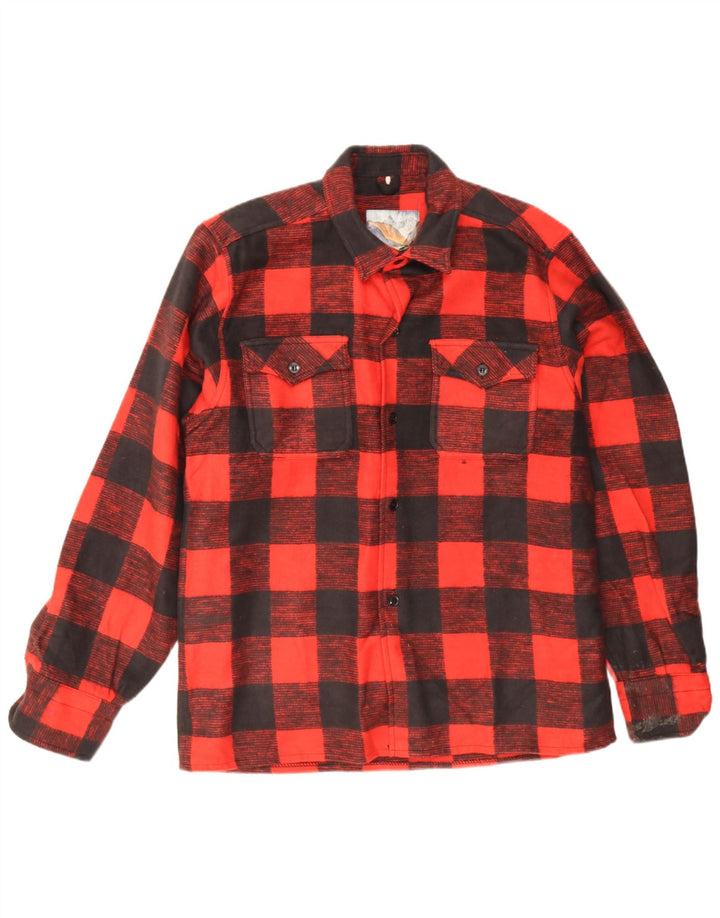 vintage Mens Overshirt Flanelle Chemise Grand Rouge Check Coton