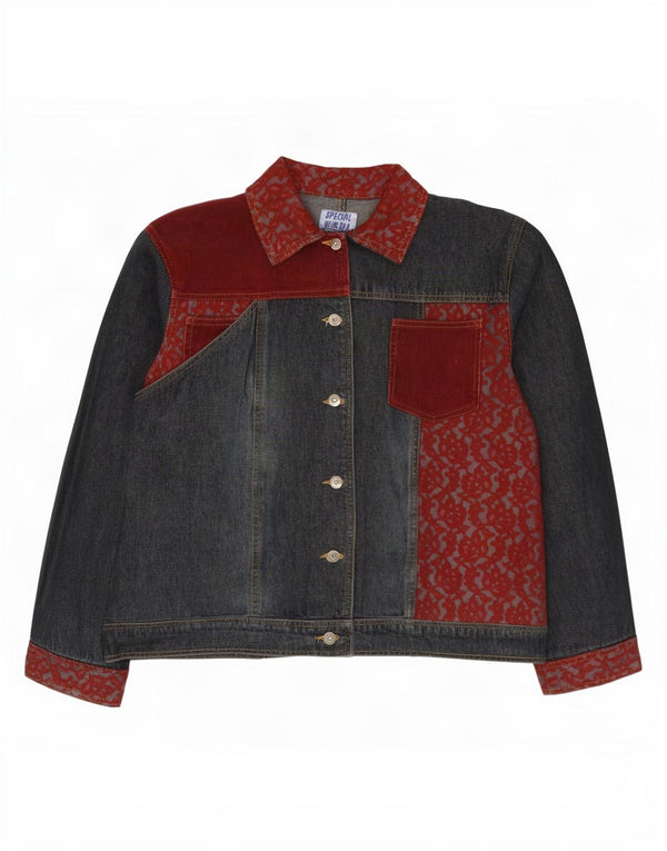 veste en denim femme vintage UK 18 XL Bleu Patchwork Coton