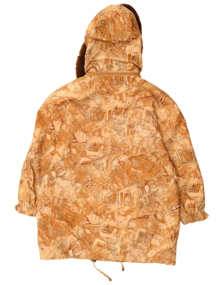 VINTAGE Femme Coupe-vent à capuche Manteau Taille 22 3XL Beige Géométrique