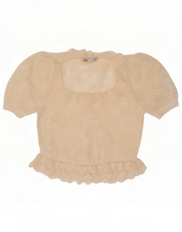 Zara Chemisier surdimensionné en tricot pour femme UK 10 Small Blanc cassé