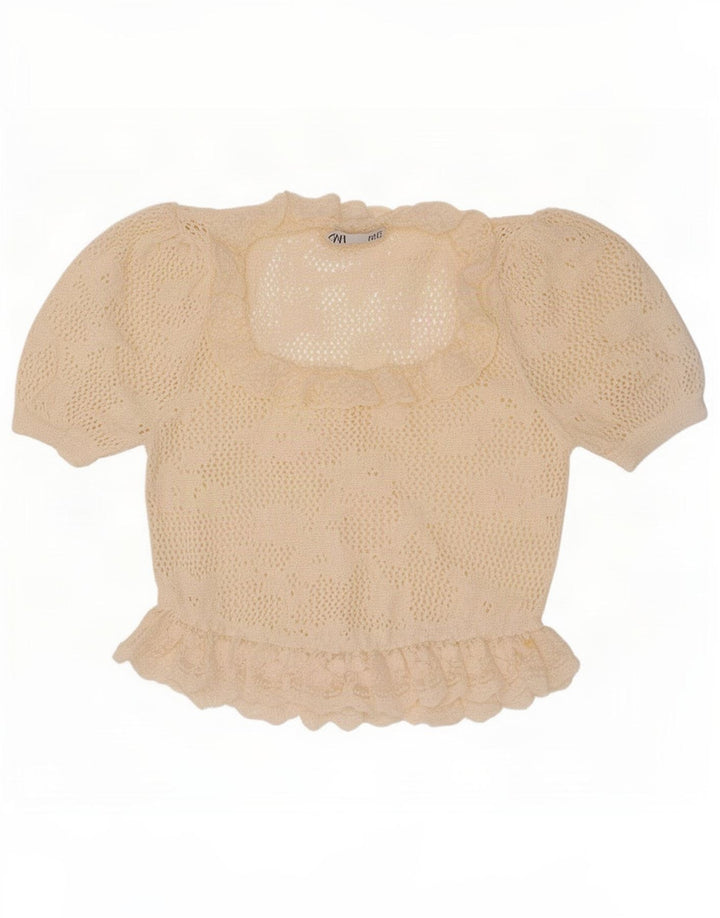 Zara Chemisier surdimensionné en tricot pour femme UK 10 Small Blanc cassé