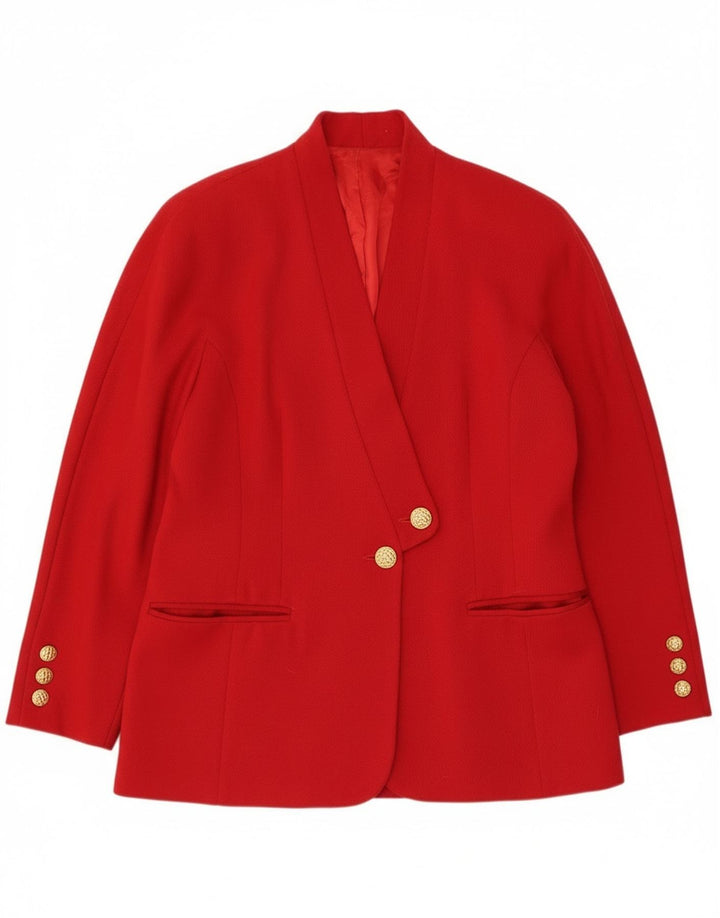 vintage Femme 2 Bouton Blazer Veste IT 44 Laine Vierge Rouge Moyen