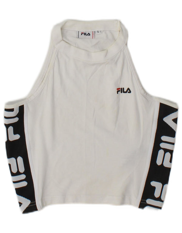 Fila Haut court graphique à dos nu pour femme UK 10 Petit coton color block blanc