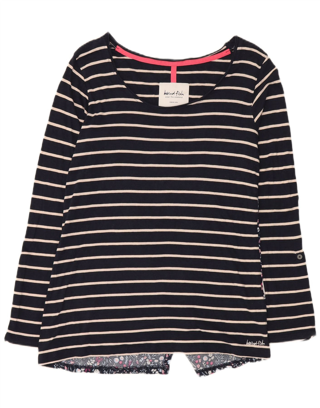 Weird Fish Haut à manches longues pour femme en coton rayé bleu marine moyen UK 42