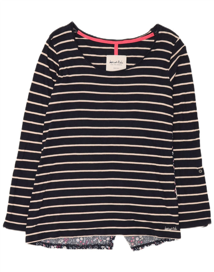 Weird Fish Haut à manches longues pour femme en coton rayé bleu marine moyen UK 42