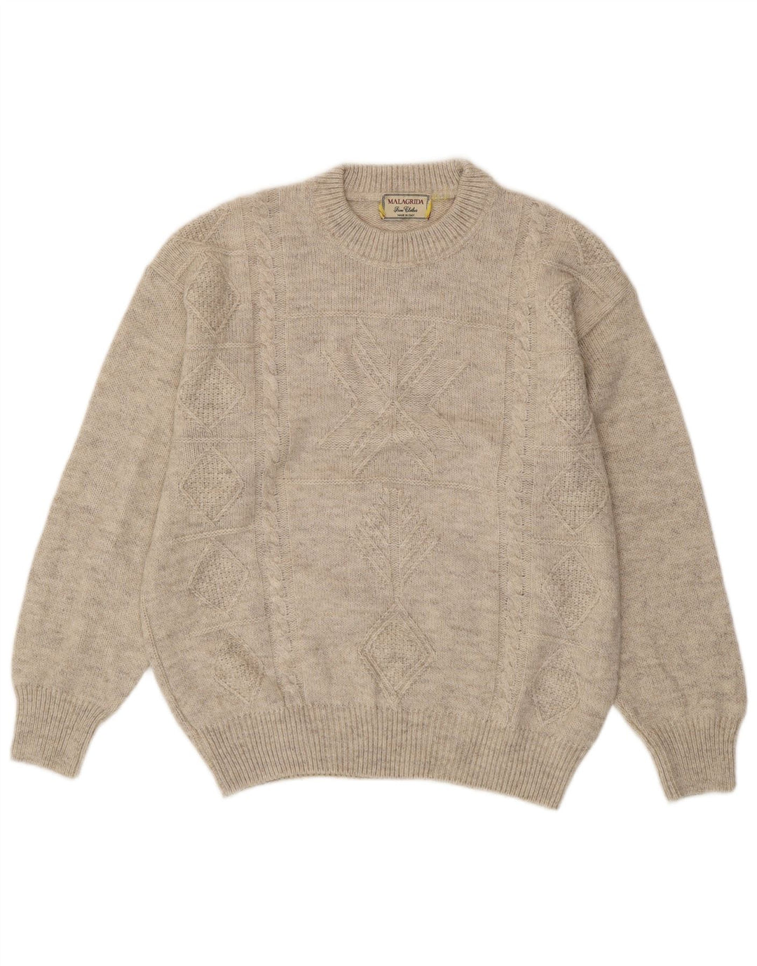 MALAGRIDA Pull à col rond pour homme, grand motif géométrique beige