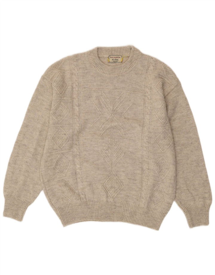 MALAGRIDA Pull à col rond pour homme, grand motif géométrique beige