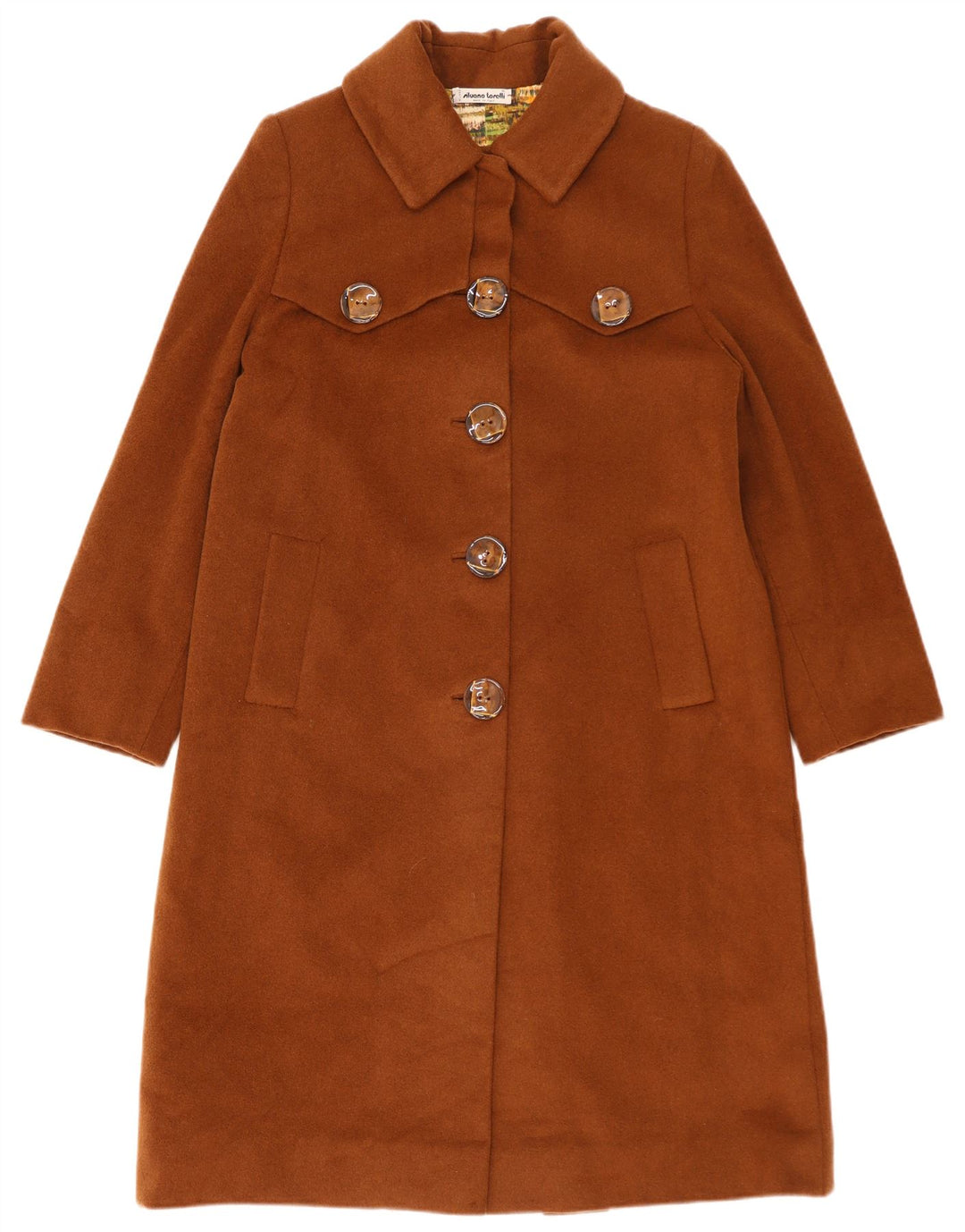 vintage Womens Overcoat UK 14 Grande laine brune