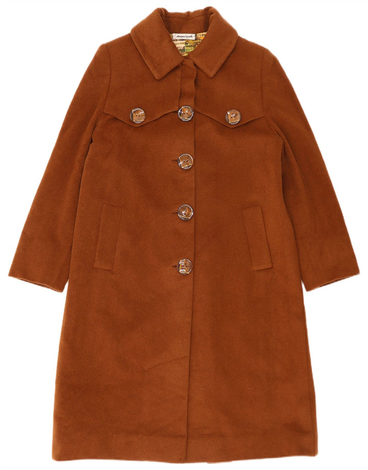 vintage Womens Overcoat UK 14 Grande laine brune