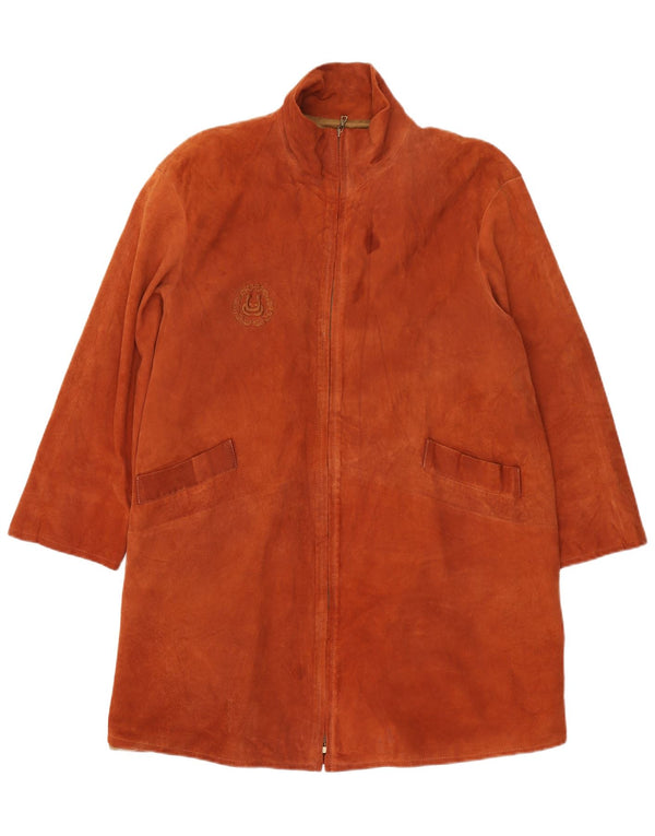 vintage Femmes Surdimensionné Suède Pardessus IT 42 Cuir Brun Moyen