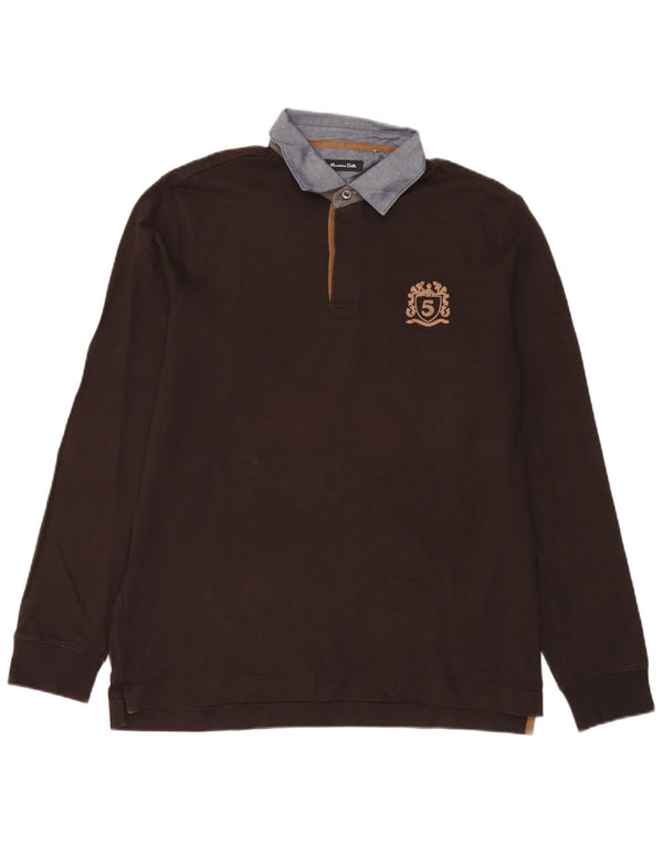 Massimo Dutti Polo de rugby à manches longues pour homme XL en coton color block marron