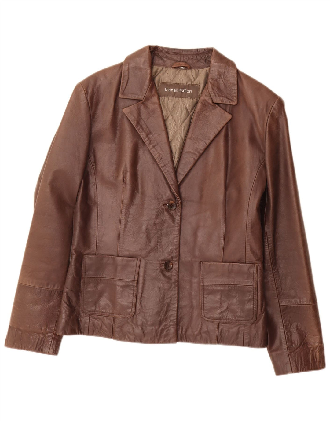 Transmission Veste blazer en cuir à 2 boutons pour femme UK 18 XL Marron