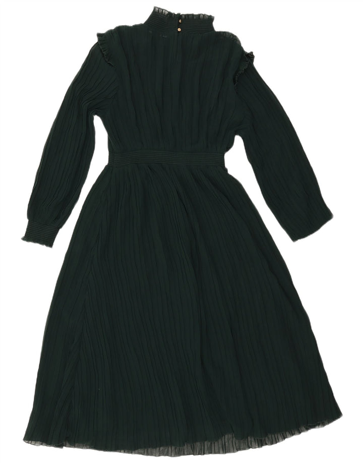 ZARA Femme Robe Maxi à Manches 3/4 UK 12 Vert Moyen Polyester