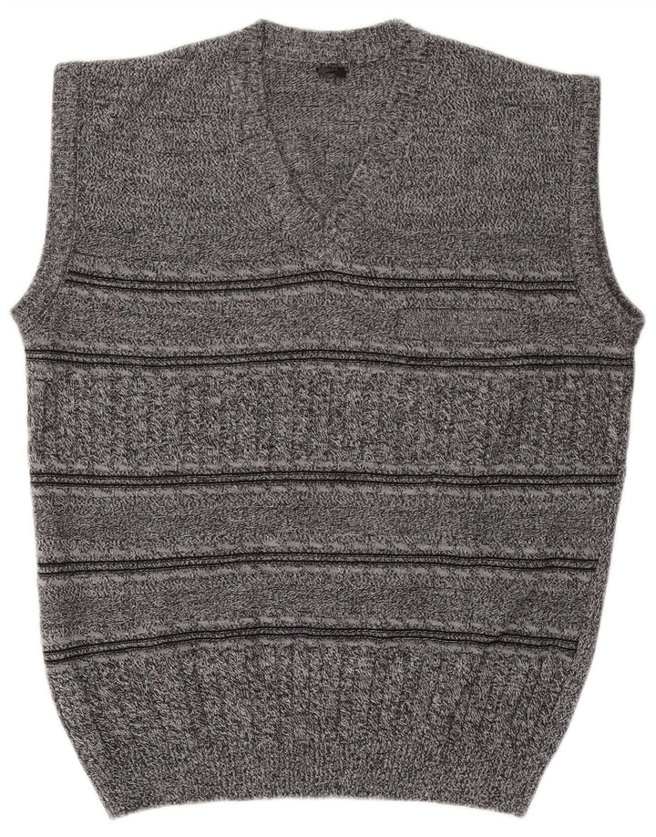 vintage Mens Vest Débardeur Gris Moyen Rayé