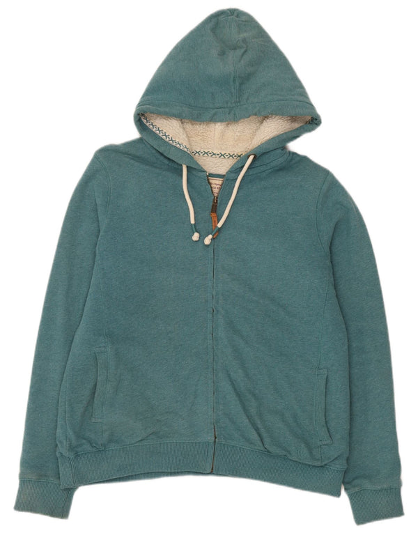 Fat Face Womens Sherpa Zip Hoodie Sweater UK 14 Large Green Cotton