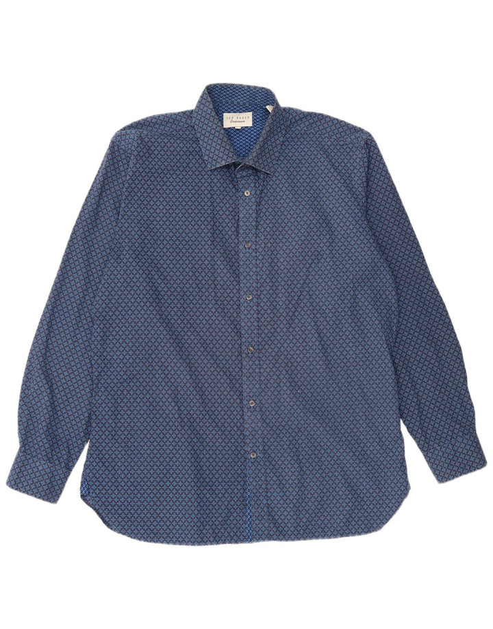 Ted Baker Chemise Homme Taille 16 1/2 Grand Coton Géométrique Bleu