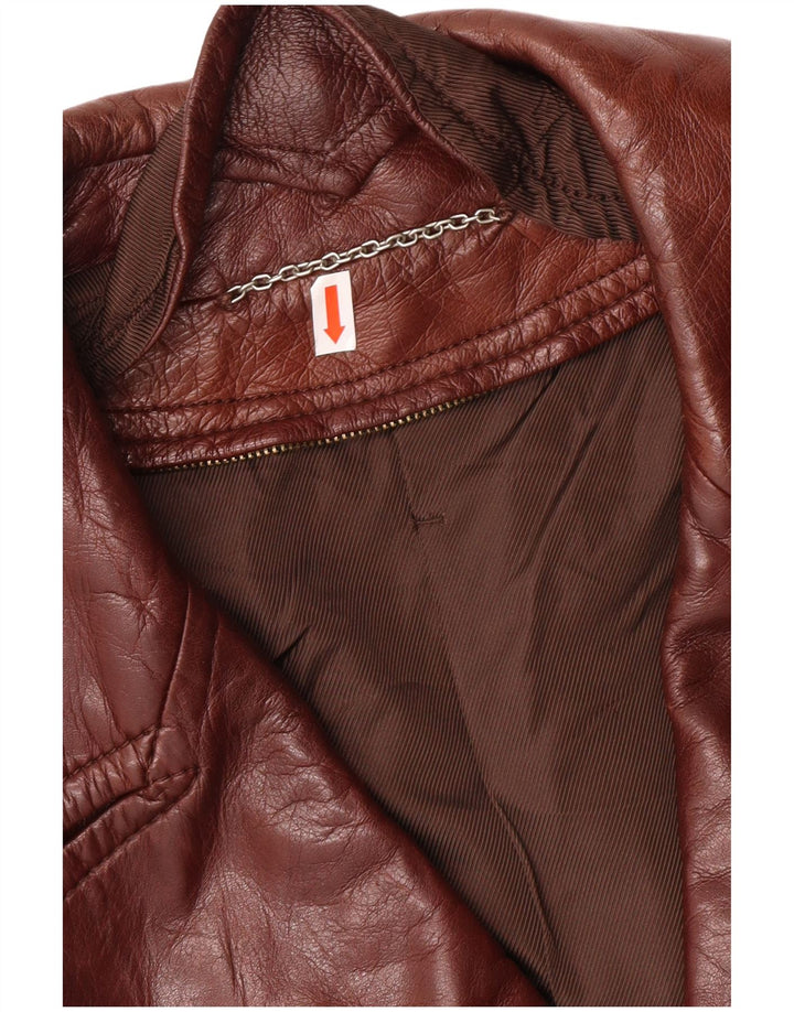 VINTAGE Manteau en cuir femme IT 52 2XL Cuir marron