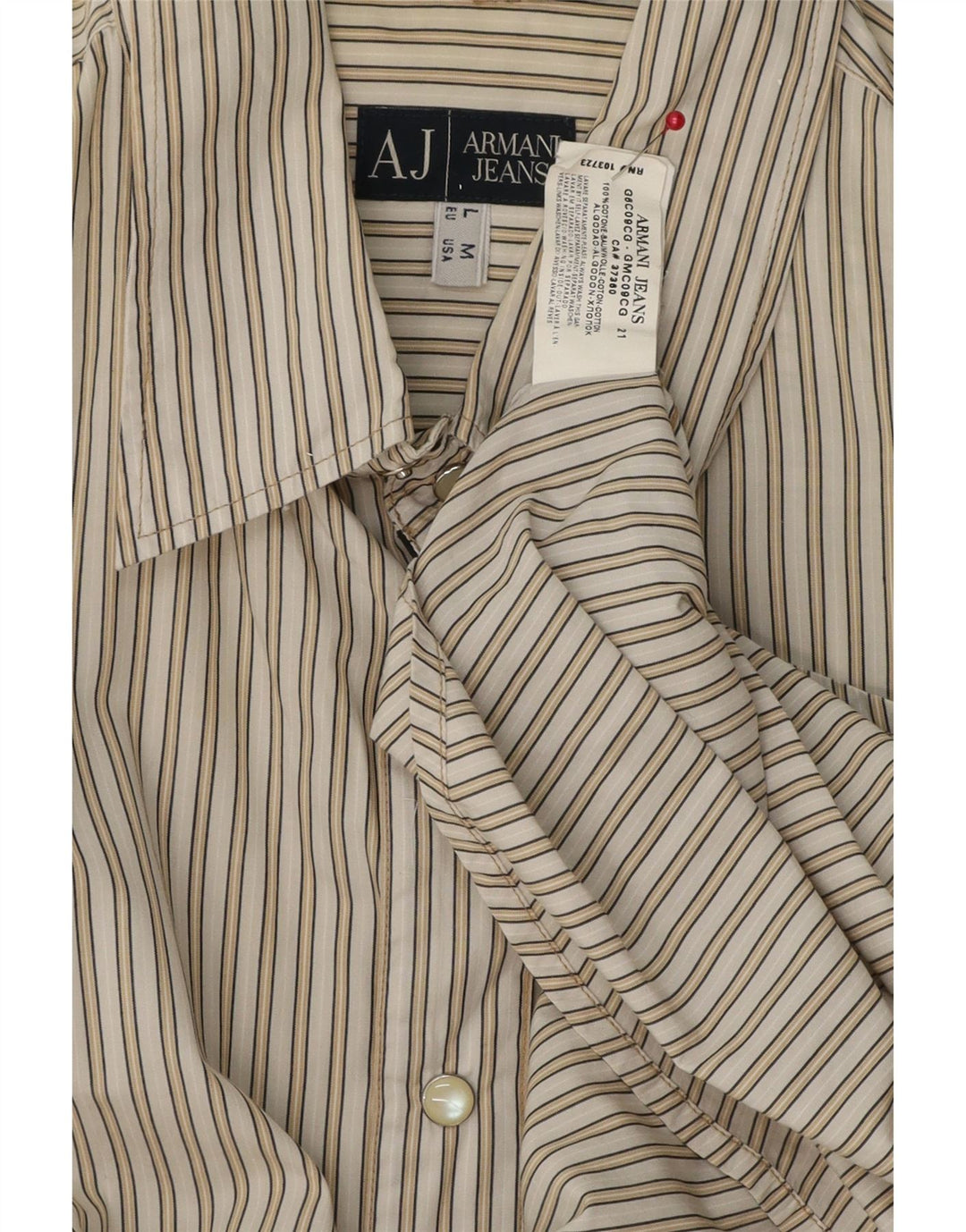 ARMANI JEANS Chemise Homme Large Coton Rayé Beige