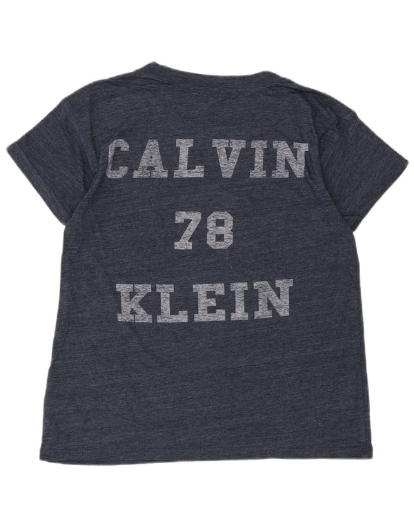 CALVIN KLEIN JEANS T-shirt graphique pour femme UK 6 XS Bleu marine moucheté