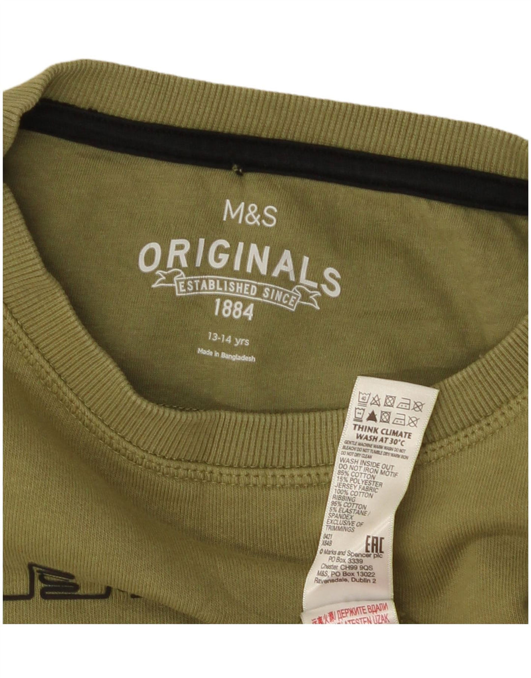 Marks & Spencer Sweat-Shirt Graphique Garçon 13-14 ans Kaki Coton