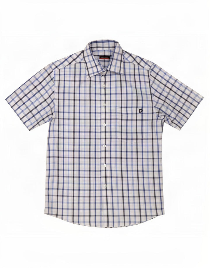 Pierre Cardin Chemise à manches courtes pour hommes Petit carreaux bleus Polyester