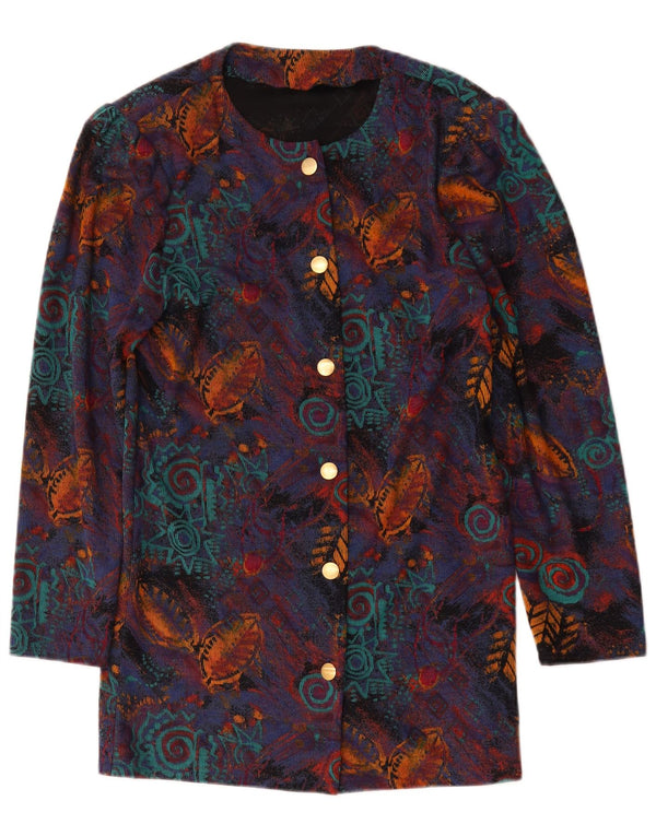 vintage Womens Corduroy Overcoat UK 14 Moyen Multicolore Géométrique