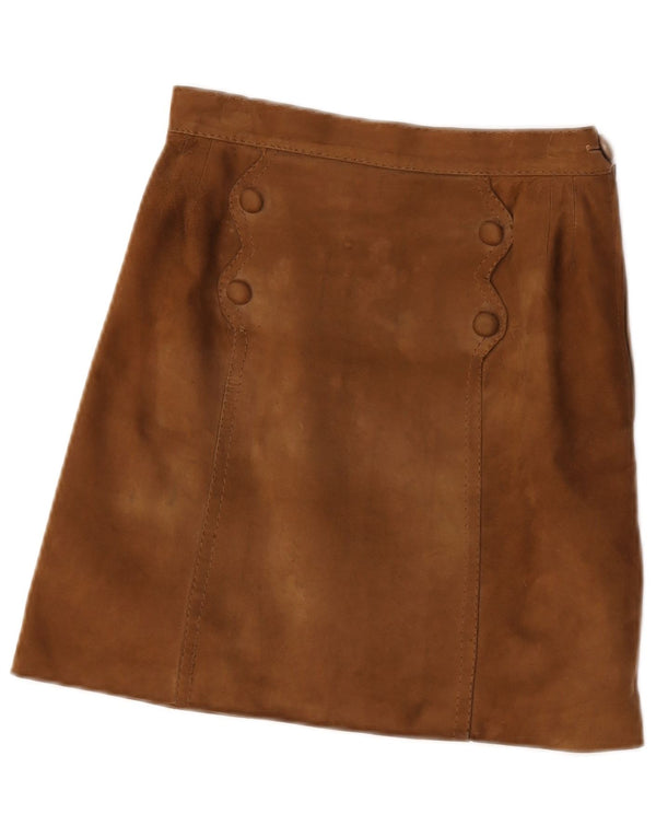 vintage Femmes Daim Mini Jupe W24 Petit Brun