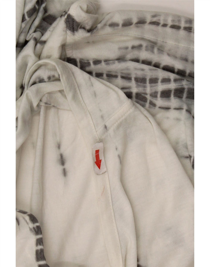 vintage Femmes Haut à capuche 3/4 Manches UK 14 Moyen Blanc Tie Dye Polyester